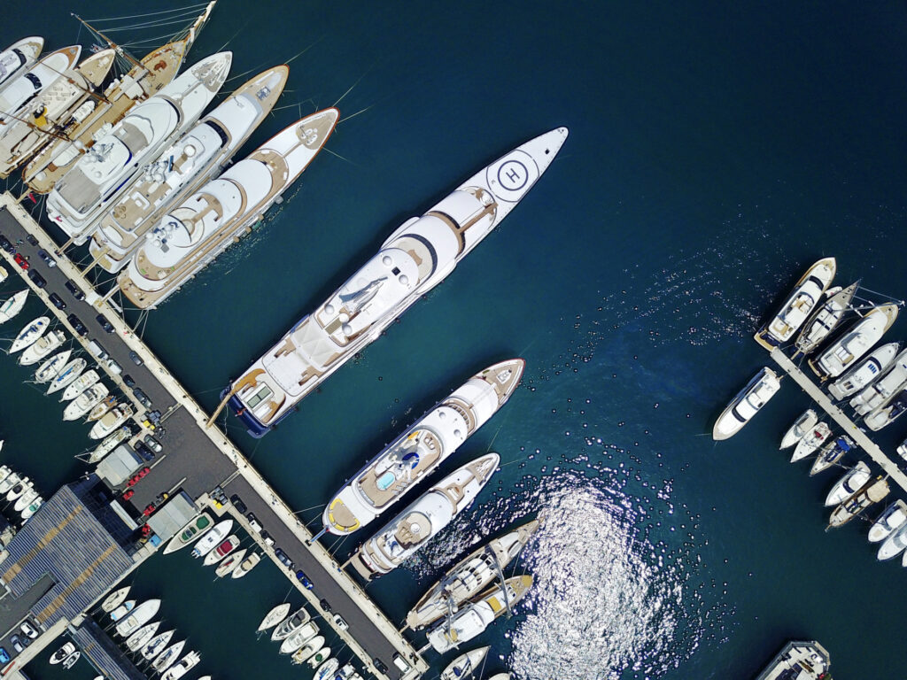 aerial view of yachts